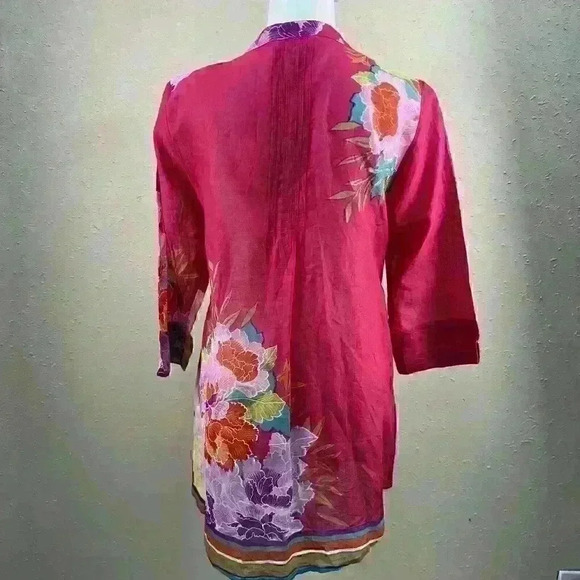 Sundance Tunic Top Floral Hot Pink  Blouse 3/4 Sleeve Spring/Sumer Sz S   TC#1 - Picture 2 of 8